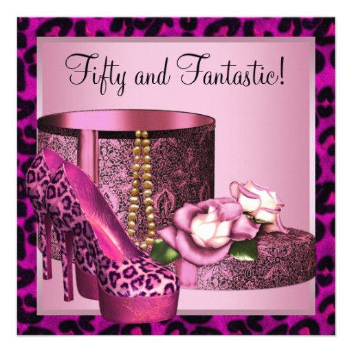 Hot Pink Leopard 50th Birthday Party Personalised Announcement