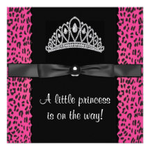 Hot Pink Leopard Princess Baby Girl Baby Shower Invites