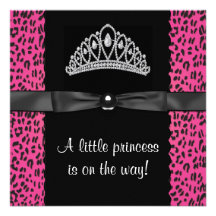 Hot Pink Leopard Princess Baby Girl Baby Shower Custom Invitations