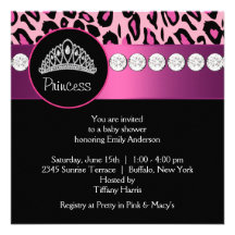 Hot Pink Leopard Princess Girl Baby Shower Personalised Announcements