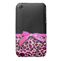 Hot pink leopard print ribbon bow graphic Case-Mate iPhone 3 case