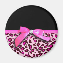 Hot pink leopard print ribbon bow graphic fridge magnet