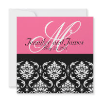 Hot Pink Monogram Damask Wedding Invitation