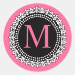 Hot Pink Monogram M Fleur de Lis Wedding Sticker