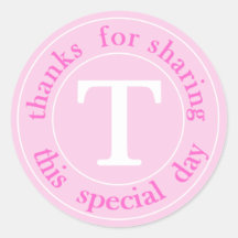 Hot Pink Monogram Wedding Thank You Sticker