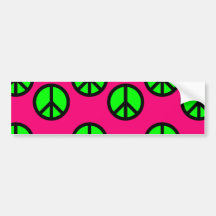 Hot Pink Neon Green Peace Sign Hippie Pattern Bumper Stickers