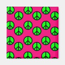 Hot Pink Neon Green Peace Sign Hippie Pattern Fridge Magnets