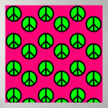 Hot Pink Neon Green Peace Sign Hippie Pattern Posters