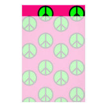 Hot Pink Neon Green Peace Sign Hippie Pattern Stationery Design