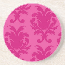 hot pink on pink chic damask pattern drink coasters