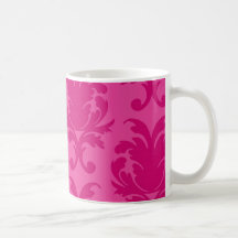 hot pink on pink chic damask pattern coffee mugs