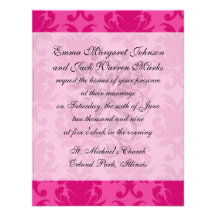 hot pink on pink chic damask pattern custom invite