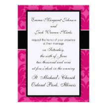 hot pink on pink chic damask pattern design personalized invites