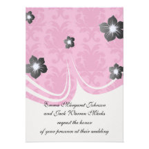 hot pink on pink chic damask pattern personalised invite
