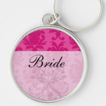 hot pink on pink chic damask pattern keychains