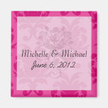 hot pink on pink chic damask pattern refrigerator magnets