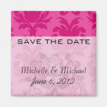 hot pink on pink chic damask pattern magnets