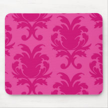 hot pink on pink chic damask pattern mouse mat