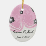 hot pink on pink chic damask pattern ornaments