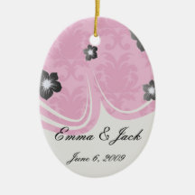 hot pink on pink chic damask pattern ornaments
