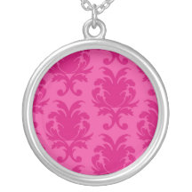 hot pink on pink chic damask pattern pendants