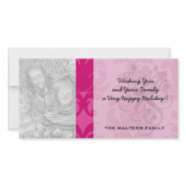 hot pink on pink chic damask pattern picture card