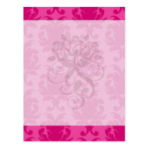 hot pink on pink chic damask pattern post cards