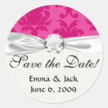 hot pink on pink chic damask pattern round sticker