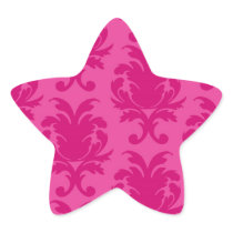 hot pink on pink chic damask pattern star sticker