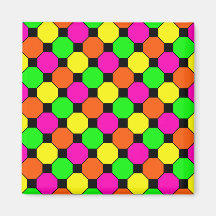 Hot Pink Orange Green Black Squares Hexagons Magnet