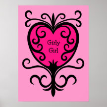 Hot pink punk girly girl ornate heart print