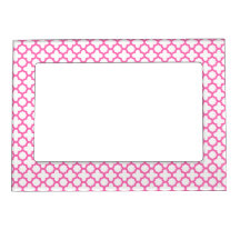 Hot Pink Quatrefoil Pattern Picture Frame Magnet