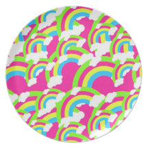 Hot Pink Rainbow Pattern Party Plates