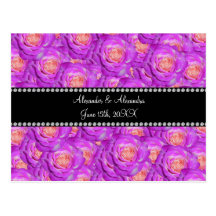 Hot pink roses wedding favors postcard
