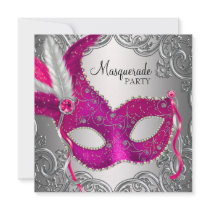 Hot Pink Silver Mask Masquerade Ball Party