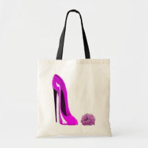 Hot Pink Stiletto Shoe and Rose Tote Bags