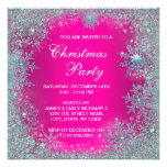 Hot Pink Teal Blue Snowflake Christmas Party Custom Invitation