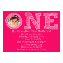 Hot Pink The Big One Photo First Birthday Party Personalised Invite