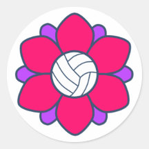 Hot Pink Volleyball Girl Round Sticker
