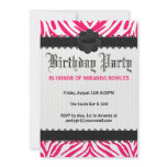 Hot Pink Wild Zebra Birthday Party Invitations