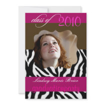 Hot Pink Zebra/Graduations Party Invitations