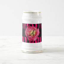 Hot pink zebra stripes monogram pink rose coffee mug