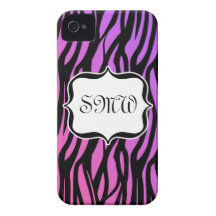 Hot Purple/Pink Zebra Stripes Monogram Case-Mate iPhone 4 Case