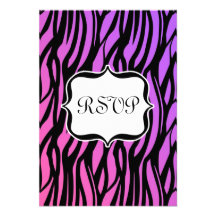 Hot Purple/Pink Zebra Stripes Monogram Custom Invite