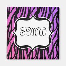 Hot Purple/Pink Zebra Stripes Monogram Fridge Magnets