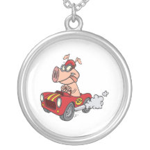 hot rod hog pig racing in car cartoon pendant