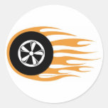 Hot rod wheel with flames round sticker