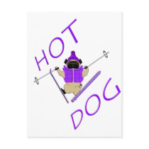 Hotdog Skiing Pug Post Cards