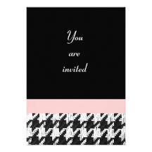Houndstooth black and white with pink personalized announcements