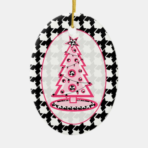 houndstooth pink christmas tree double sided oval houndstooth pink christmas tree double sided oval